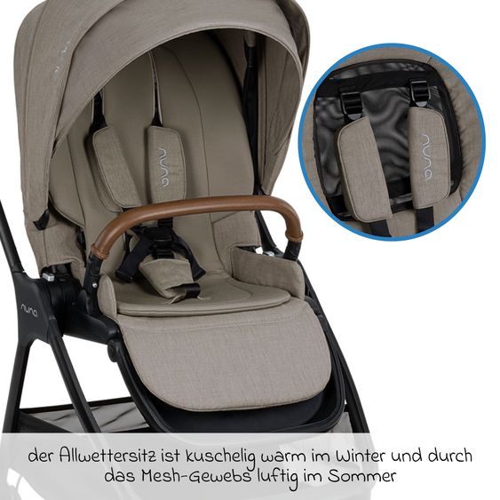 Nuna Buggy & Sportwagen TRIV next mit Liegefunktion, umsetzbarer Allwettersitz, Teleskopschieber nur 8,9 kg, inkl. Adapter & Regenschutz - Hazelwood