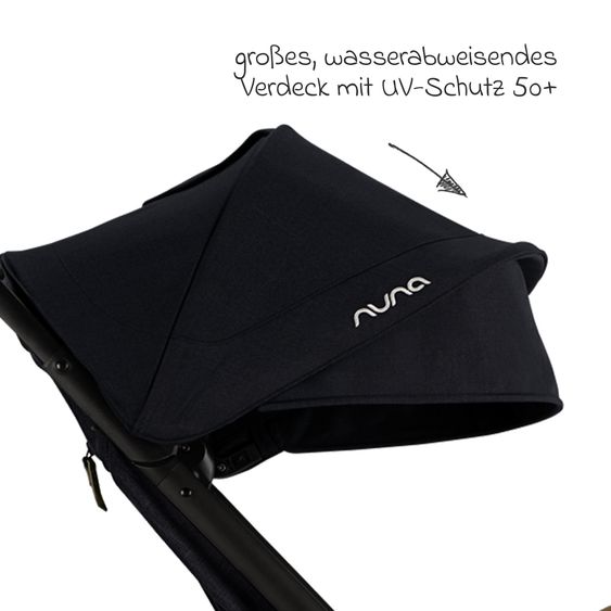 Nuna Buggy & Sportwagen TRVL bis 22 kg belastbar nur 7 kg leicht mit Liegefunktion inkl. Regenschutz & Transporttasche - Caviar