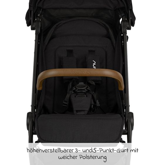 Nuna Buggy & Sportwagen TRVL bis 22 kg belastbar nur 7 kg leicht mit Liegefunktion inkl. Regenschutz & Transporttasche - Caviar
