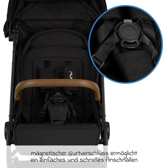Nuna Buggy & Sportwagen TRVL bis 22 kg belastbar nur 7 kg leicht mit Liegefunktion inkl. Regenschutz & Transporttasche - Caviar