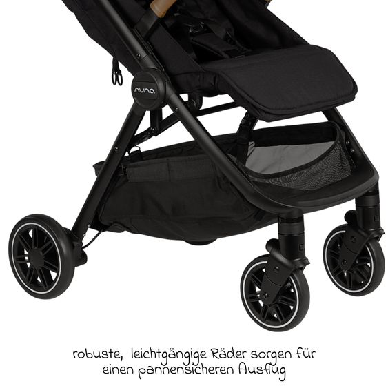 Nuna Buggy & Sportwagen TRVL bis 22 kg belastbar nur 7 kg leicht mit Liegefunktion inkl. Regenschutz & Transporttasche - Caviar