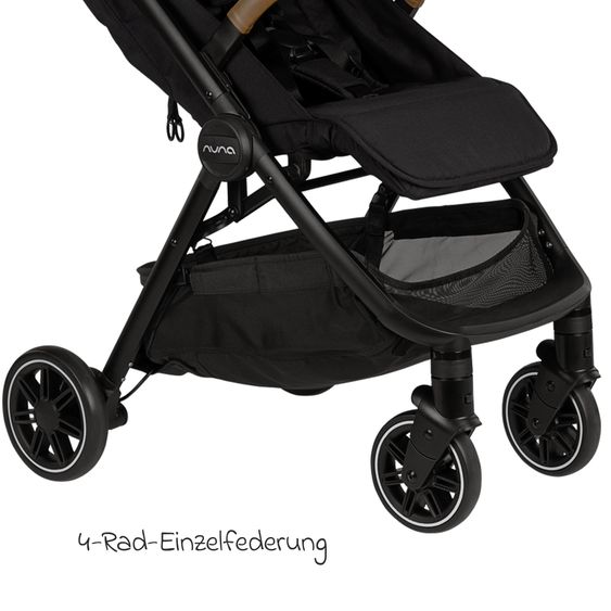 Nuna Buggy & Sportwagen TRVL bis 22 kg belastbar nur 7 kg leicht mit Liegefunktion inkl. Regenschutz & Transporttasche - Caviar