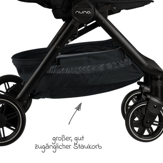 Nuna Buggy & Sportwagen TRVL bis 22 kg belastbar nur 7 kg leicht mit Liegefunktion inkl. Regenschutz & Transporttasche - Caviar
