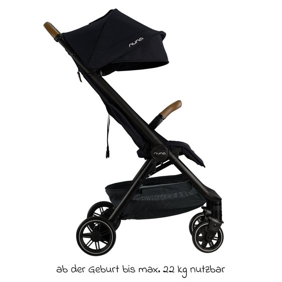 Nuna Buggy & Sportwagen TRVL bis 22 kg belastbar nur 7 kg leicht mit Liegefunktion inkl. Regenschutz & Transporttasche - Caviar