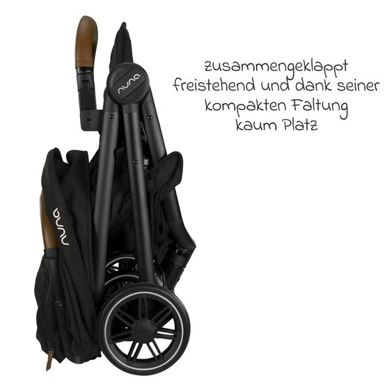 Nuna Buggy & Sportwagen TRVL bis 22 kg belastbar nur 7 kg leicht mit Liegefunktion inkl. Regenschutz & Transporttasche - Caviar