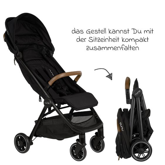 Nuna Buggy & Sportwagen TRVL bis 22 kg belastbar nur 7 kg leicht mit Liegefunktion inkl. Regenschutz & Transporttasche - Caviar