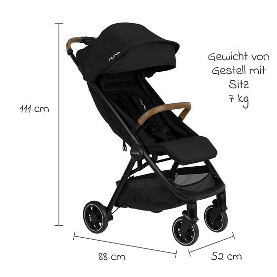 Nuna Buggy & Sportwagen TRVL bis 22 kg belastbar nur 7 kg leicht mit Liegefunktion inkl. Regenschutz & Transporttasche - Caviar