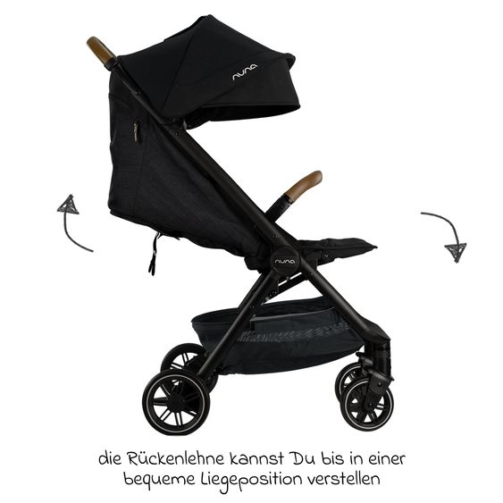 Nuna Buggy & Sportwagen TRVL bis 22 kg belastbar nur 7 kg leicht mit Liegefunktion inkl. Regenschutz & Transporttasche - Caviar