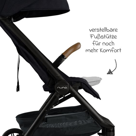 Nuna Buggy & Sportwagen TRVL bis 22 kg belastbar nur 7 kg leicht mit Liegefunktion inkl. Regenschutz & Transporttasche - Caviar
