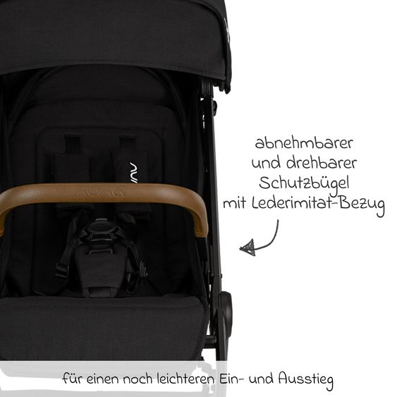 Nuna Buggy & Sportwagen TRVL bis 22 kg belastbar nur 7 kg leicht mit Liegefunktion inkl. Regenschutz & Transporttasche - Caviar
