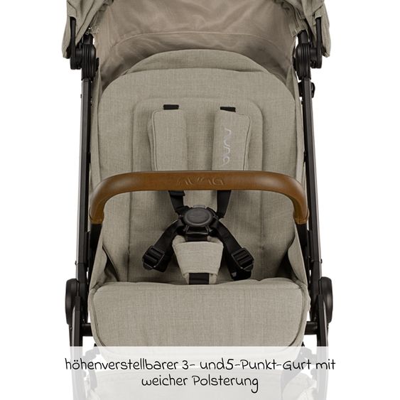 Nuna Buggy & Sportwagen TRVL bis 22 kg belastbar nur 7 kg leicht mit Liegefunktion inkl. Regenschutz & Transporttasche - Hazelwood