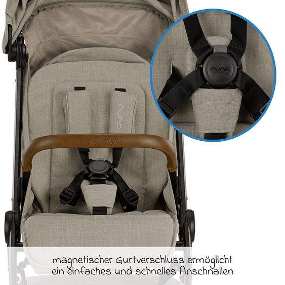 Nuna Buggy & Sportwagen TRVL bis 22 kg belastbar nur 7 kg leicht mit Liegefunktion inkl. Regenschutz & Transporttasche - Hazelwood