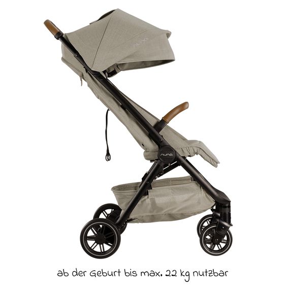 Nuna Buggy & Sportwagen TRVL bis 22 kg belastbar nur 7 kg leicht mit Liegefunktion inkl. Regenschutz & Transporttasche - Hazelwood