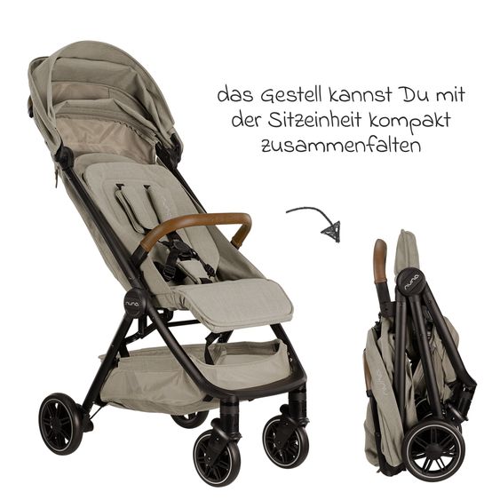 Nuna Buggy & Sportwagen TRVL bis 22 kg belastbar nur 7 kg leicht mit Liegefunktion inkl. Regenschutz & Transporttasche - Hazelwood