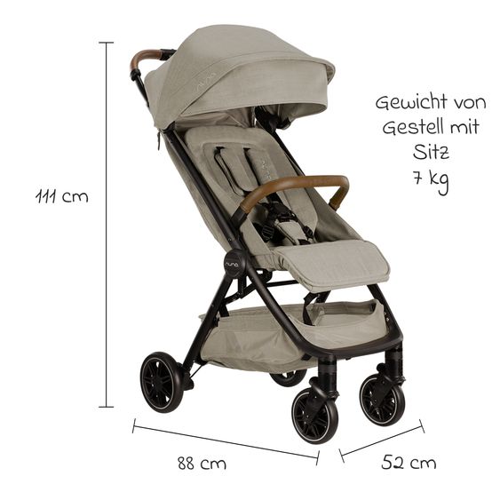 Nuna Buggy & Sportwagen TRVL bis 22 kg belastbar nur 7 kg leicht mit Liegefunktion inkl. Regenschutz & Transporttasche - Hazelwood