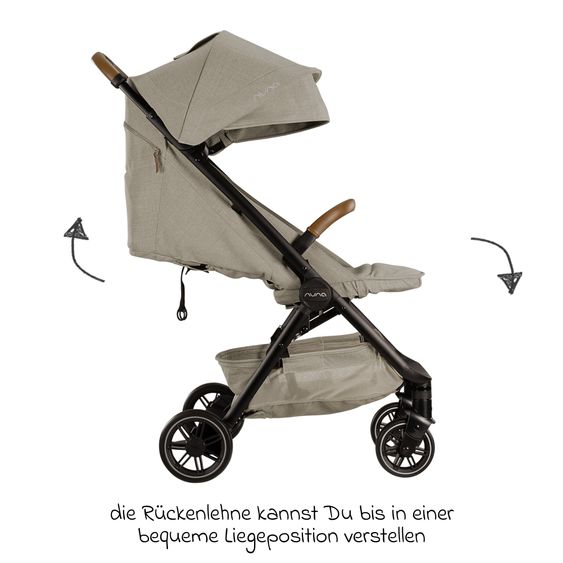 Nuna Buggy & Sportwagen TRVL bis 22 kg belastbar nur 7 kg leicht mit Liegefunktion inkl. Regenschutz & Transporttasche - Hazelwood