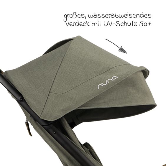 Nuna Buggy & Sportwagen TRVL bis 22 kg belastbar nur 7 kg leicht mit Liegefunktion inkl. Regenschutz & Transporttasche - Pine