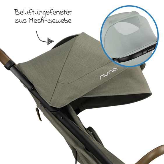 Nuna Buggy & Sportwagen TRVL bis 22 kg belastbar nur 7 kg leicht mit Liegefunktion inkl. Regenschutz & Transporttasche - Pine