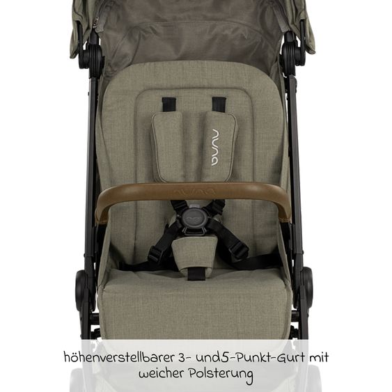Nuna Buggy & Sportwagen TRVL bis 22 kg belastbar nur 7 kg leicht mit Liegefunktion inkl. Regenschutz & Transporttasche - Pine