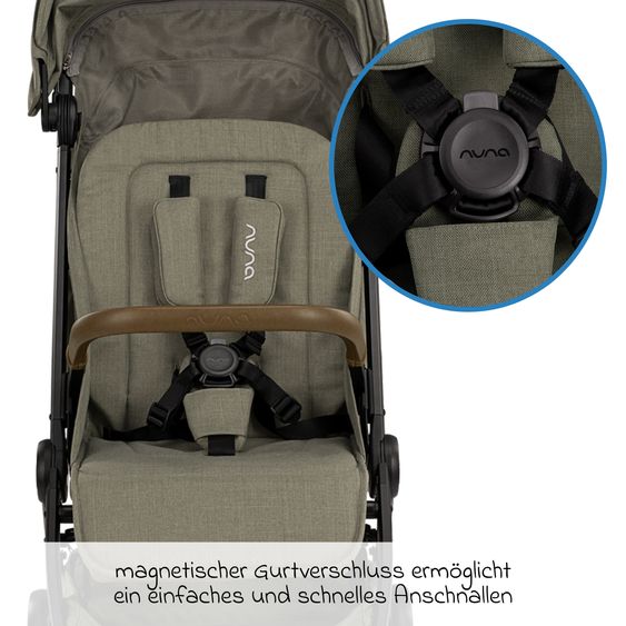 Nuna Buggy & Sportwagen TRVL bis 22 kg belastbar nur 7 kg leicht mit Liegefunktion inkl. Regenschutz & Transporttasche - Pine