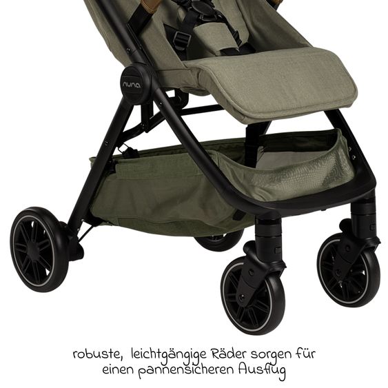Nuna Buggy & Sportwagen TRVL bis 22 kg belastbar nur 7 kg leicht mit Liegefunktion inkl. Regenschutz & Transporttasche - Pine