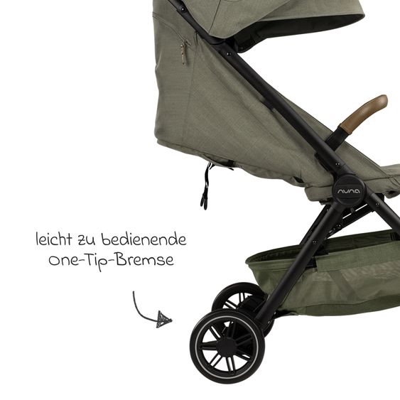 Nuna Buggy & Sportwagen TRVL bis 22 kg belastbar nur 7 kg leicht mit Liegefunktion inkl. Regenschutz & Transporttasche - Pine