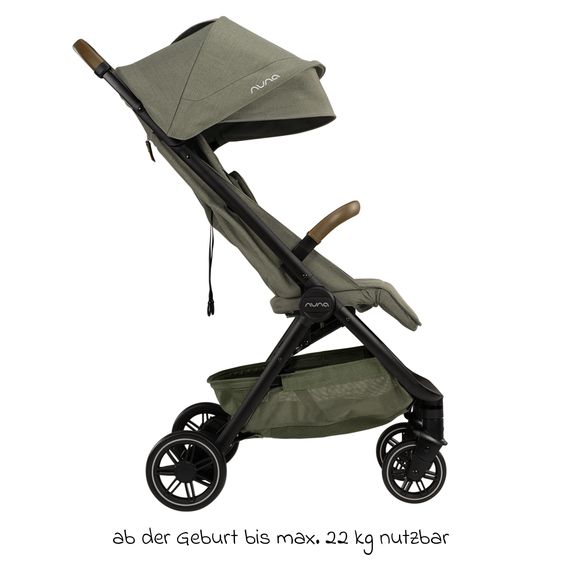 Nuna Buggy & Sportwagen TRVL bis 22 kg belastbar nur 7 kg leicht mit Liegefunktion inkl. Regenschutz & Transporttasche - Pine