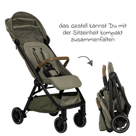 Nuna Buggy & Sportwagen TRVL bis 22 kg belastbar nur 7 kg leicht mit Liegefunktion inkl. Regenschutz & Transporttasche - Pine