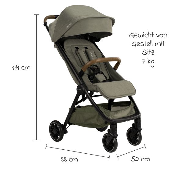 Nuna Buggy & Sportwagen TRVL bis 22 kg belastbar nur 7 kg leicht mit Liegefunktion inkl. Regenschutz & Transporttasche - Pine