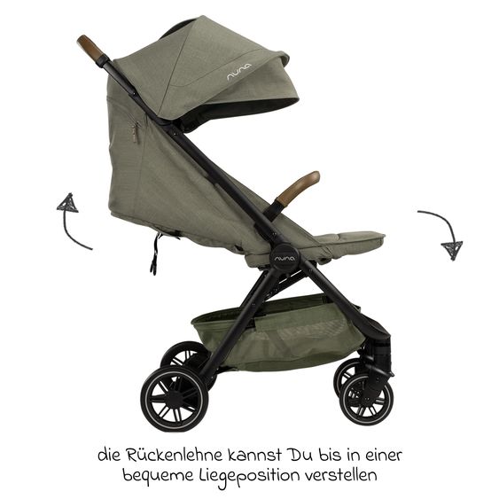 Nuna Buggy & Sportwagen TRVL bis 22 kg belastbar nur 7 kg leicht mit Liegefunktion inkl. Regenschutz & Transporttasche - Pine