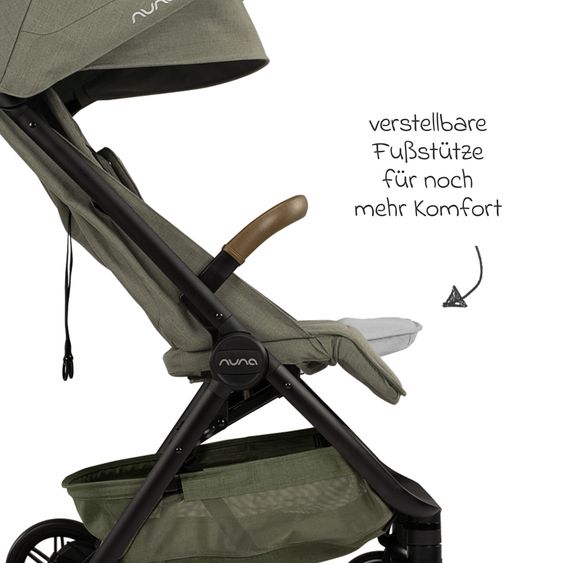Nuna Buggy & Sportwagen TRVL bis 22 kg belastbar nur 7 kg leicht mit Liegefunktion inkl. Regenschutz & Transporttasche - Pine