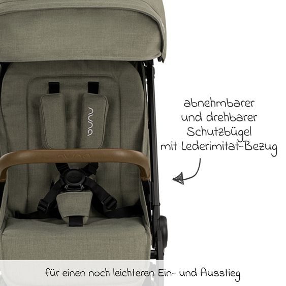 Nuna Buggy & Sportwagen TRVL bis 22 kg belastbar nur 7 kg leicht mit Liegefunktion inkl. Regenschutz & Transporttasche - Pine