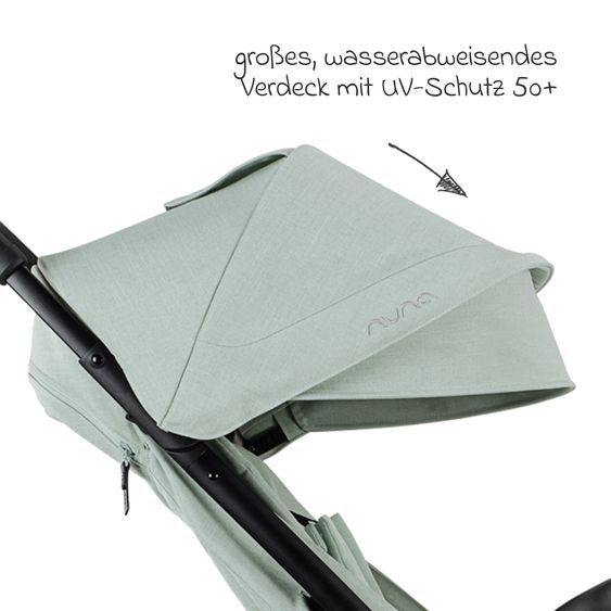 Nuna Buggy & Sportwagen TRVL bis 22 kg belastbar nur 7 kg leicht mit Liegefunktion inkl. Regenschutz & Transporttasche - Seafoam