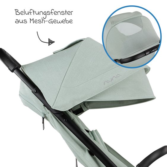 Nuna Buggy & Sportwagen TRVL bis 22 kg belastbar nur 7 kg leicht mit Liegefunktion inkl. Regenschutz & Transporttasche - Seafoam