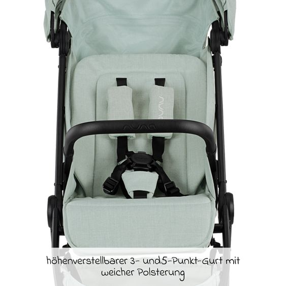 Nuna Buggy & Sportwagen TRVL bis 22 kg belastbar nur 7 kg leicht mit Liegefunktion inkl. Regenschutz & Transporttasche - Seafoam