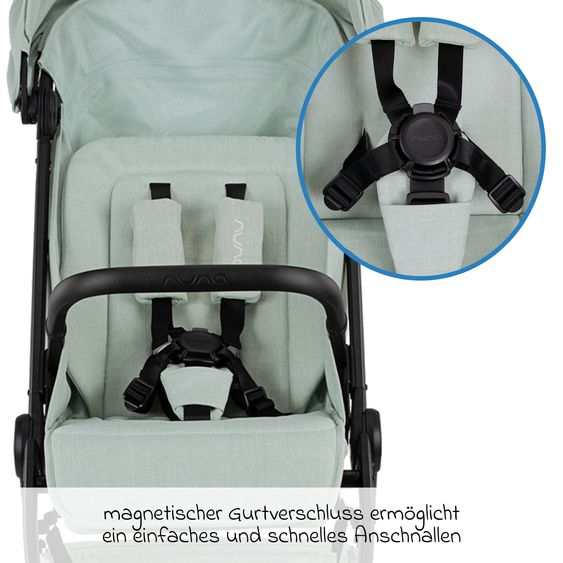 Nuna Buggy & Sportwagen TRVL bis 22 kg belastbar nur 7 kg leicht mit Liegefunktion inkl. Regenschutz & Transporttasche - Seafoam