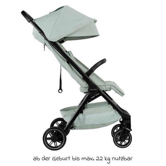 Nuna Buggy & Sportwagen TRVL bis 22 kg belastbar nur 7 kg leicht mit Liegefunktion inkl. Regenschutz & Transporttasche - Seafoam