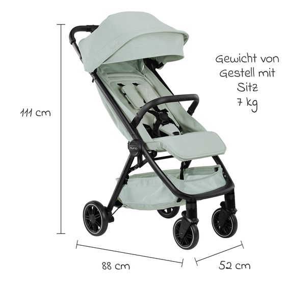Nuna Buggy & Sportwagen TRVL bis 22 kg belastbar nur 7 kg leicht mit Liegefunktion inkl. Regenschutz & Transporttasche - Seafoam