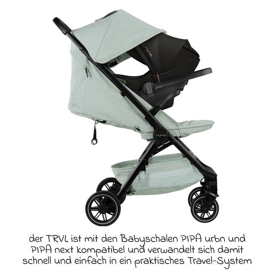 Nuna Buggy & Sportwagen TRVL bis 22 kg belastbar nur 7 kg leicht mit Liegefunktion inkl. Regenschutz & Transporttasche - Seafoam