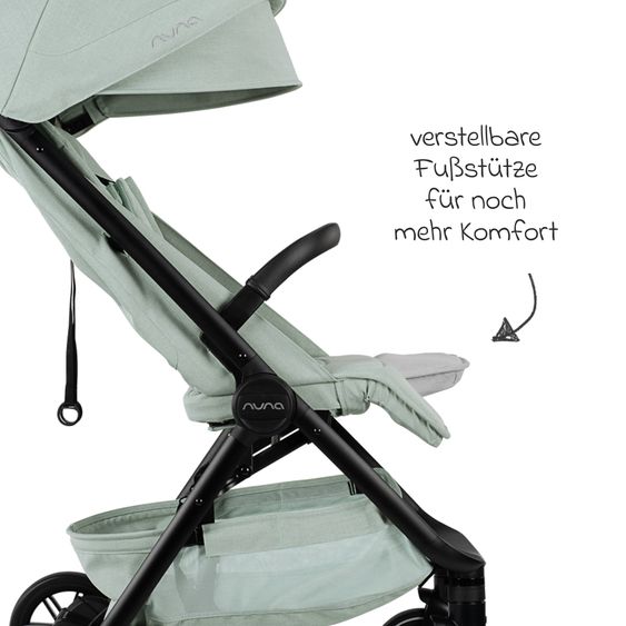 Nuna Buggy & Sportwagen TRVL bis 22 kg belastbar nur 7 kg leicht mit Liegefunktion inkl. Regenschutz & Transporttasche - Seafoam