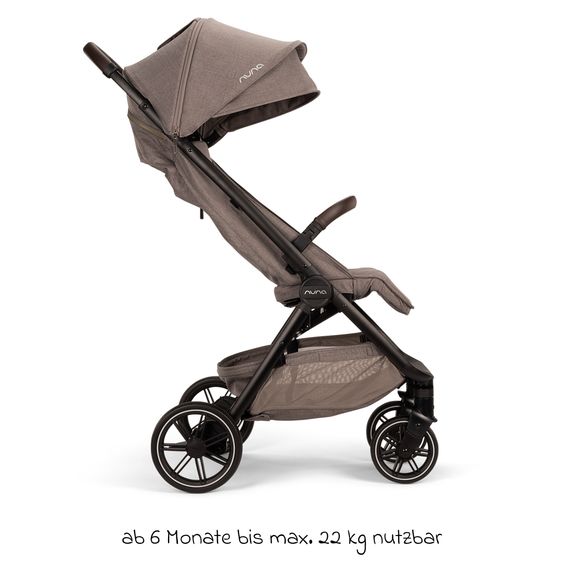 Nuna Buggy & pushchair TRVL Lx up to 22 kg with magnetic belt buckle, automatic folding mechanism incl. rain cover & transport bag - Cedar