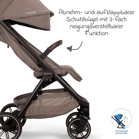 Nuna Buggy & pushchair TRVL Lx up to 22 kg with magnetic belt buckle, automatic folding mechanism incl. rain cover & transport bag - Cedar