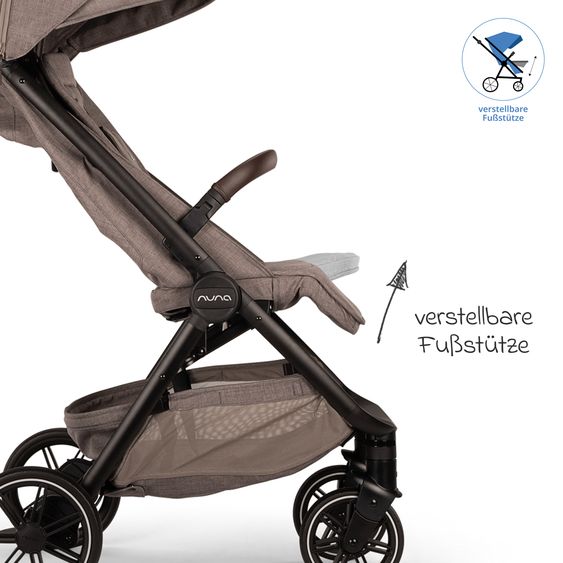 Nuna Buggy & pushchair TRVL Lx up to 22 kg with magnetic belt buckle, automatic folding mechanism incl. rain cover & transport bag - Cedar