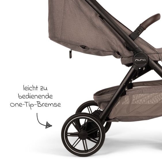 Nuna Buggy & Sportwagen TRVL Lx bis 22 kg mit magnetischem Gurtverschluss, automatischem Faltmechanismus inkl. Regenschutz & Transporttasche - Cedar