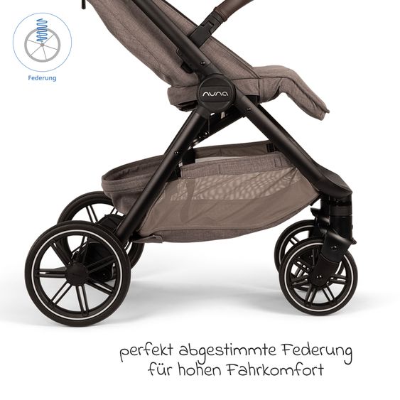 Nuna Buggy & pushchair TRVL Lx up to 22 kg with magnetic belt buckle, automatic folding mechanism incl. rain cover & transport bag - Cedar