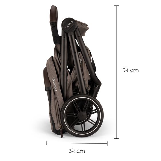 Nuna Passeggino e carrozzina TRVL Lx fino a 22 kg con cintura magnetica, meccanismo di ripiegamento automatico, incluso parapioggia e borsa per il trasporto - Cedro