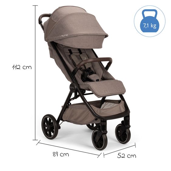 Nuna Buggy & pushchair TRVL Lx up to 22 kg with magnetic belt buckle, automatic folding mechanism incl. rain cover & transport bag - Cedar