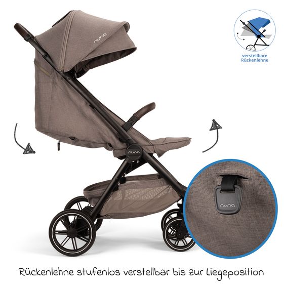 Nuna Buggy & pushchair TRVL Lx up to 22 kg with magnetic belt buckle, automatic folding mechanism incl. rain cover & transport bag - Cedar