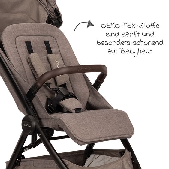 Nuna Buggy & Sportwagen TRVL Lx bis 22 kg mit magnetischem Gurtverschluss, automatischem Faltmechanismus inkl. Regenschutz & Transporttasche - Cedar