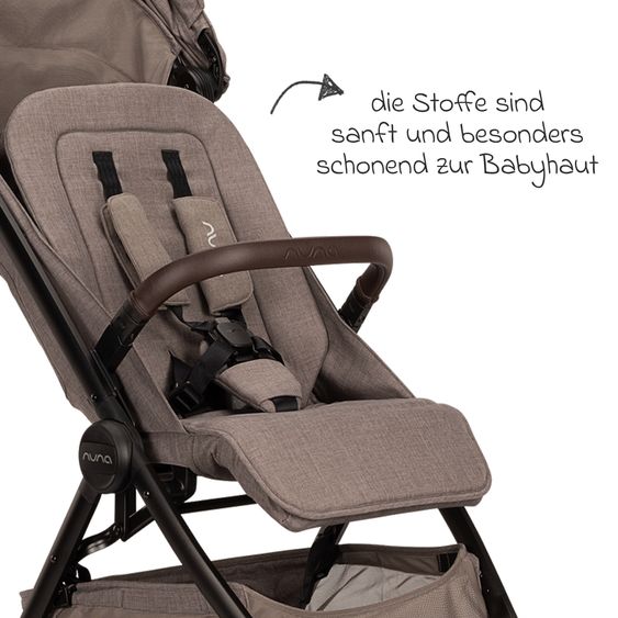 Nuna Buggy & Sportwagen TRVL Lx bis 22 kg mit magnetischem Gurtverschluss, automatischem Faltmechanismus inkl. Regenschutz & Transporttasche - Cedar